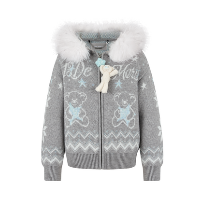 13DE MARZO Fair Isle Collar Zip Hoodie Grey