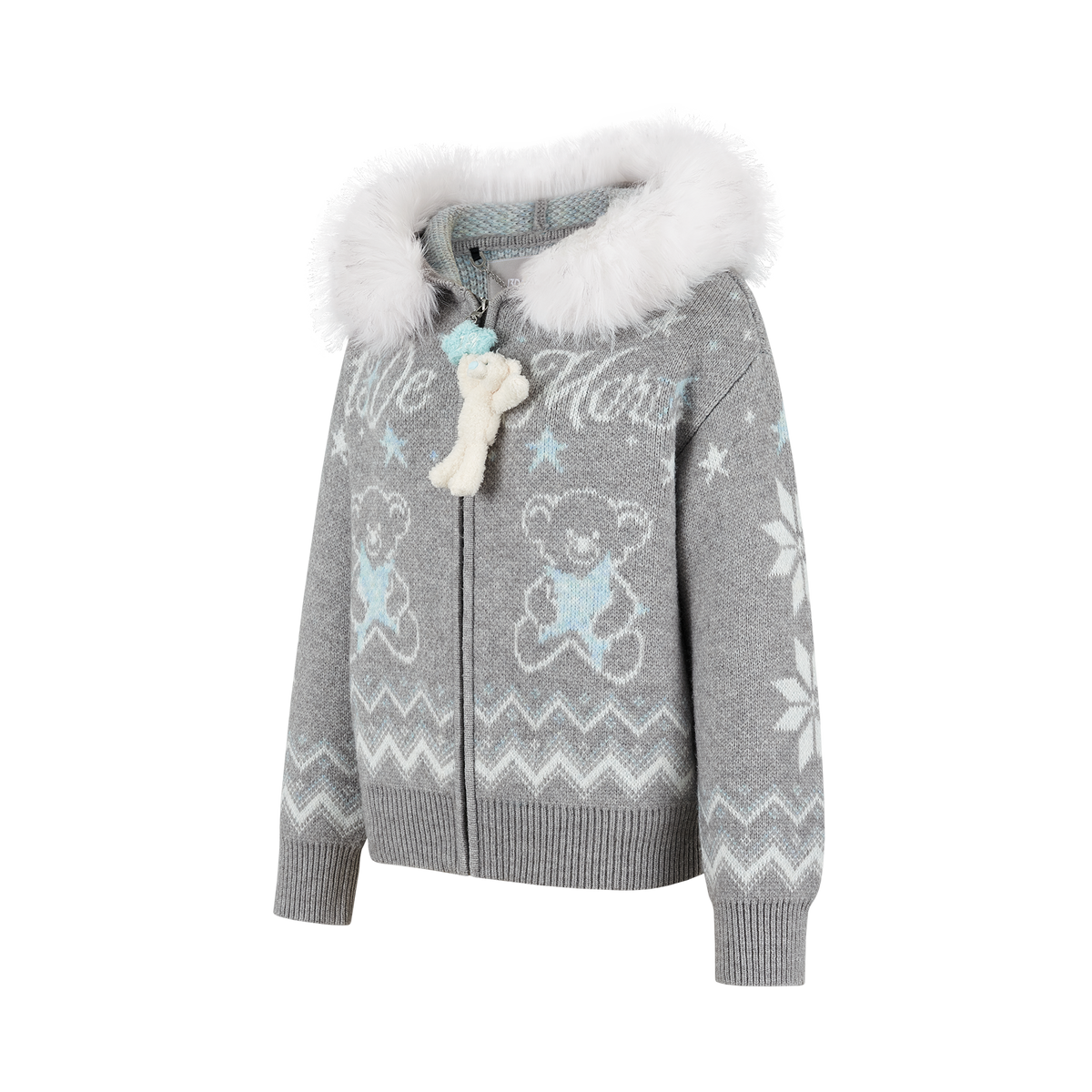 13DE MARZO Fair Isle Collar Zip Hoodie Grey