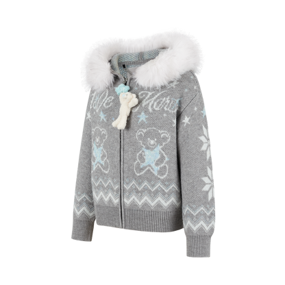 13DE MARZO Fair Isle Collar Zip Hoodie Grey