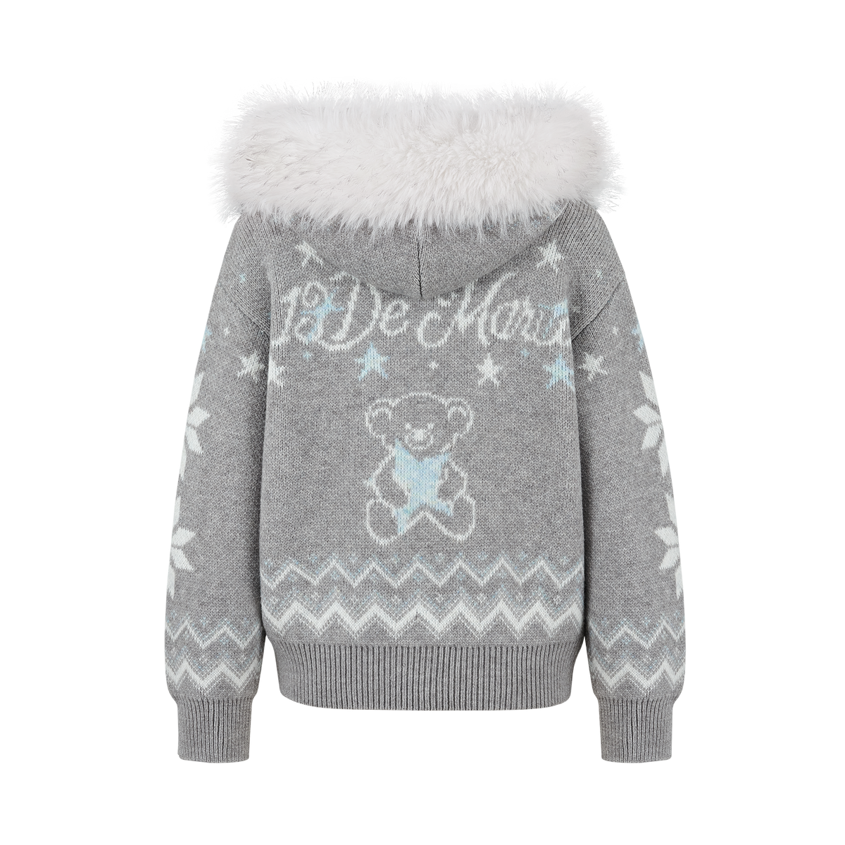 13DE MARZO Fair Isle Collar Zip Hoodie Grey