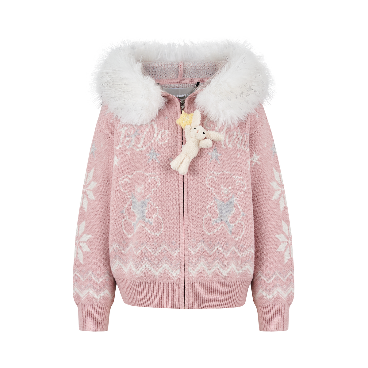 13DE MARZO Fair Isle Collar Zip Hoodie Pink