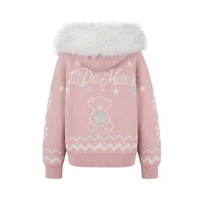 13DE MARZO Fair Isle Collar Zip Hoodie Pink
