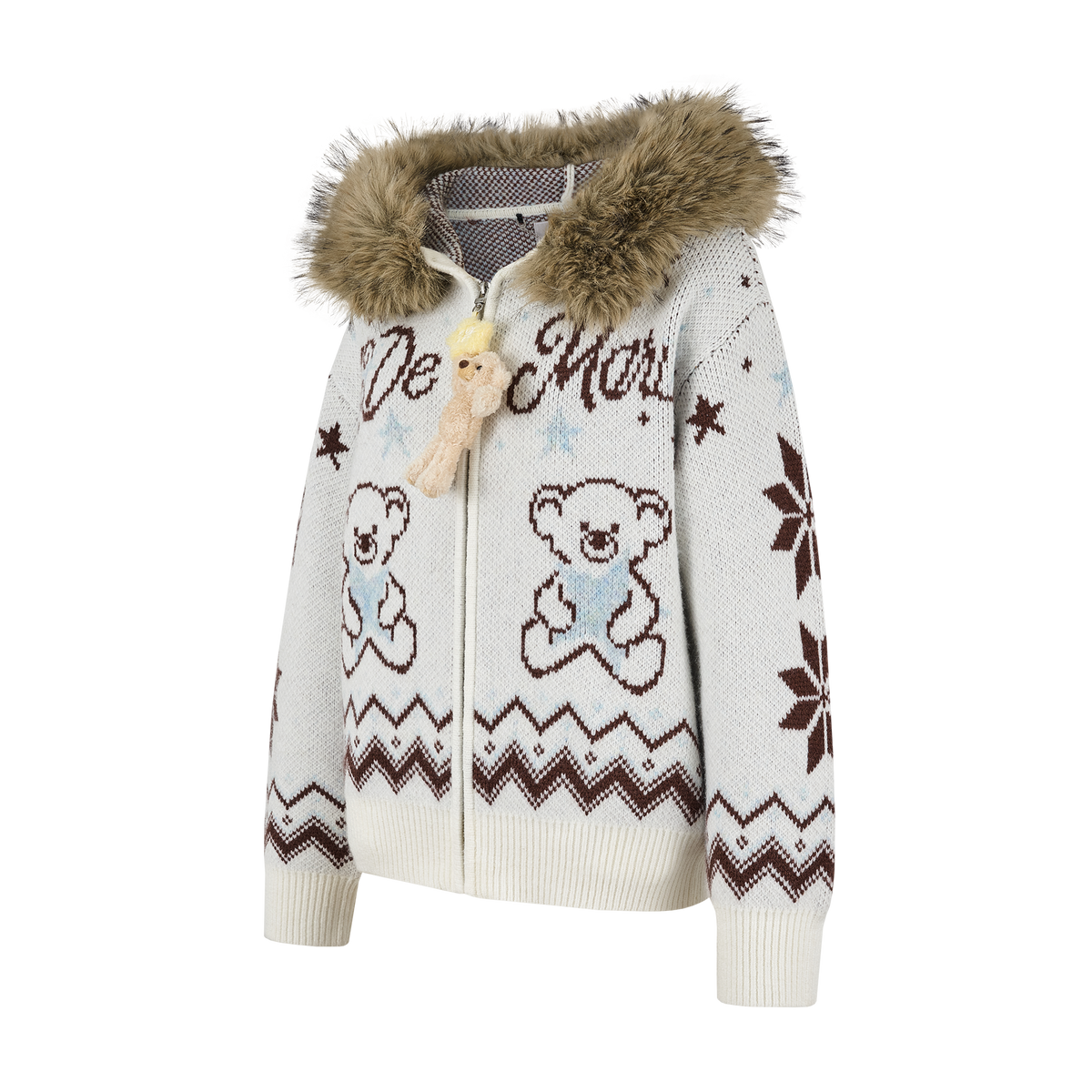 13DE MARZO Fair Isle Collar Zip Hoodie Beige