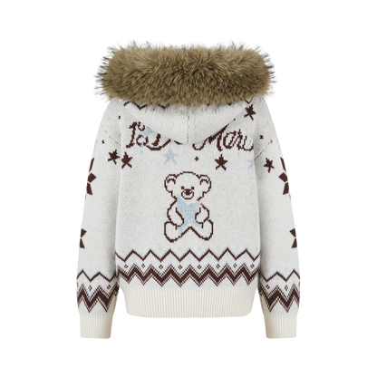 13DE MARZO Fair Isle Collar Zip Hoodie Beige