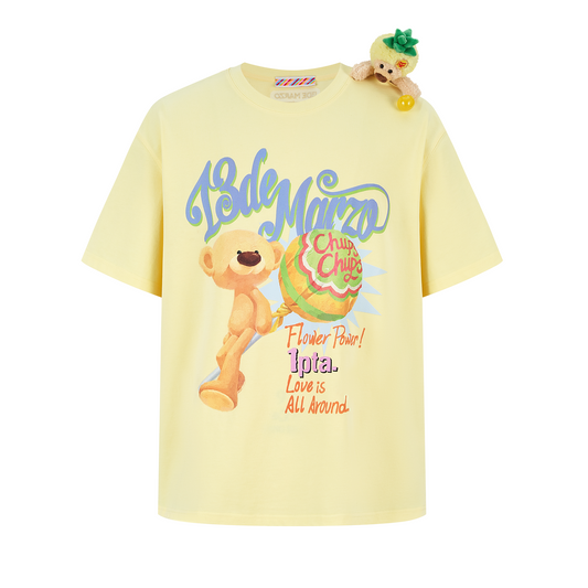 13DE MARZO Bear Graphic Lollipop Tee Yellow