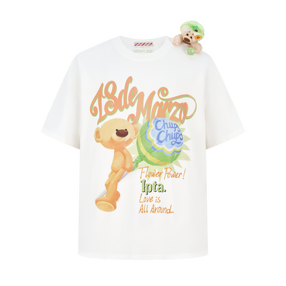13DE MARZO Bear Graphic Lollipop Tee White