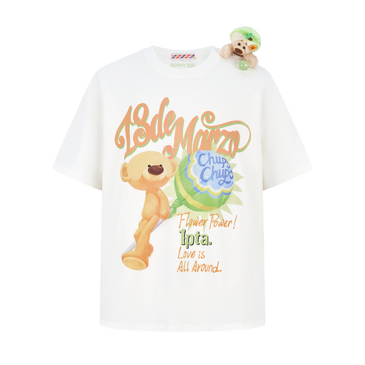 13DE MARZO Bear Graphic Lollipop Tee White