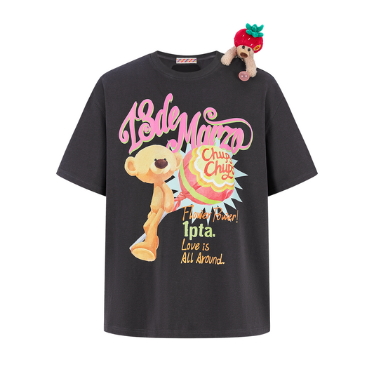13DE MARZO Bear Graphic Lollipop Tee Dark Grey