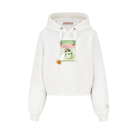 13DE MARZO Lollipop Wrapper Cropped Hoodie White