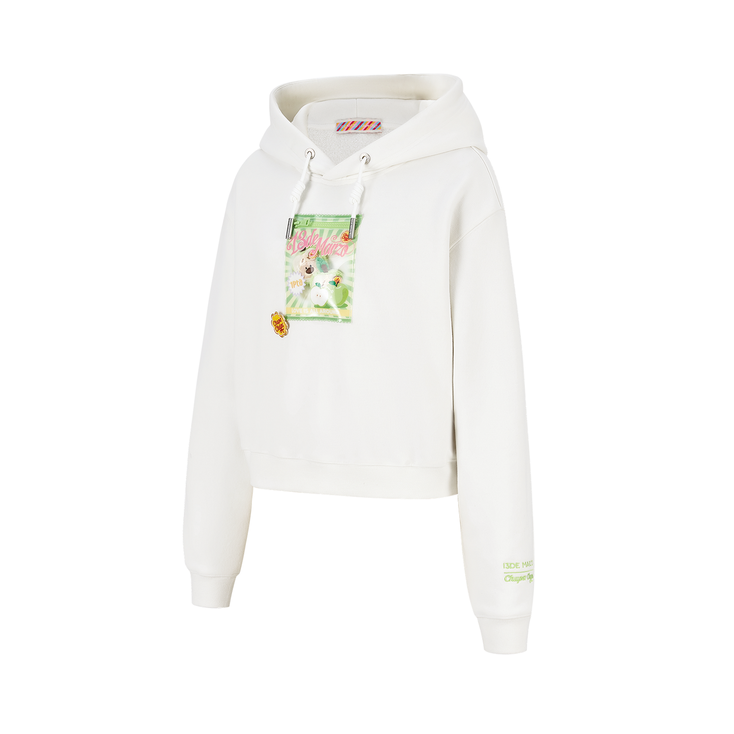 13DE MARZO Lollipop Wrapper Cropped Hoodie White