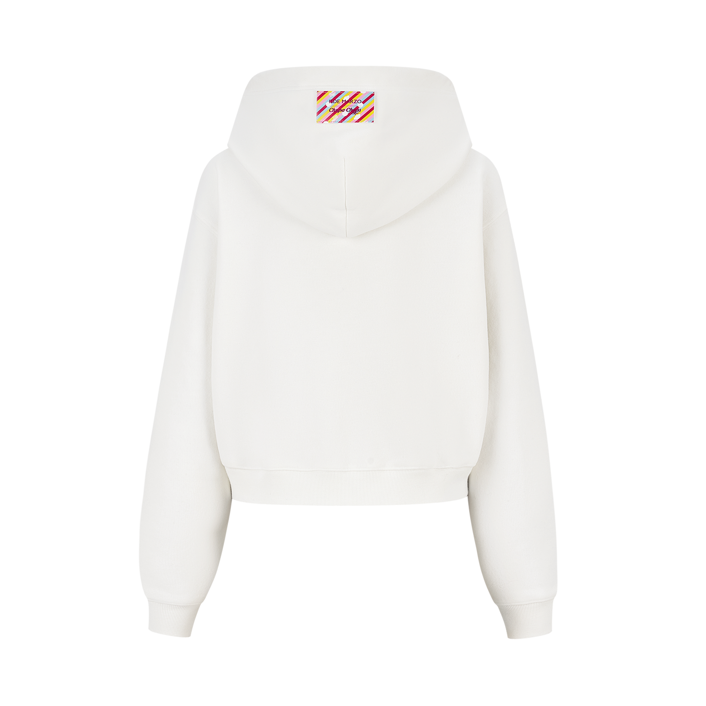 13DE MARZO Lollipop Wrapper Cropped Hoodie White