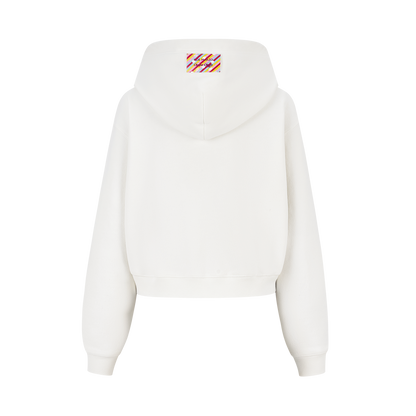 13DE MARZO Lollipop Wrapper Cropped Hoodie White