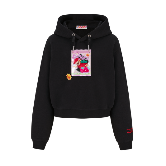 13DE MARZO Lollipop Wrapper Cropped Hoodie Black