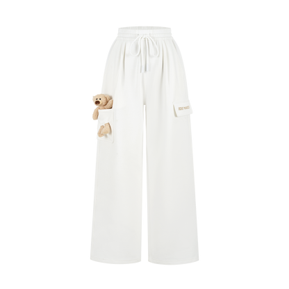 13DE MARZO Pocket Bear Wide-leg Sweatpants White