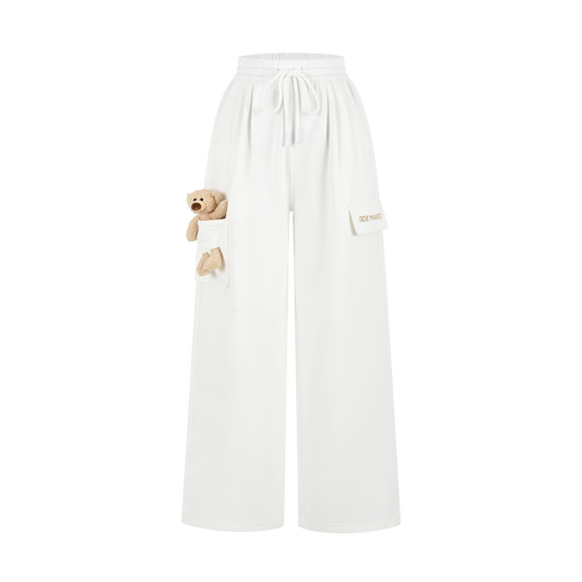 13DE MARZO Pocket Bear Wide-leg Sweatpants White