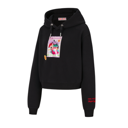 13DE MARZO Lollipop Wrapper Cropped Hoodie Black