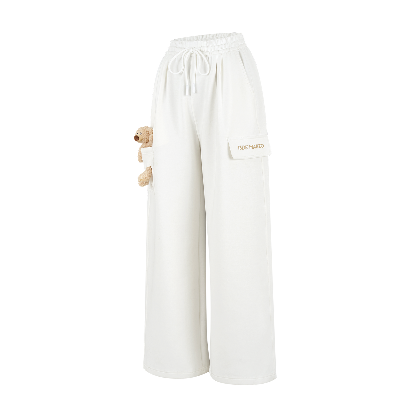 13DE MARZO Pocket Bear Wide-leg Sweatpants White