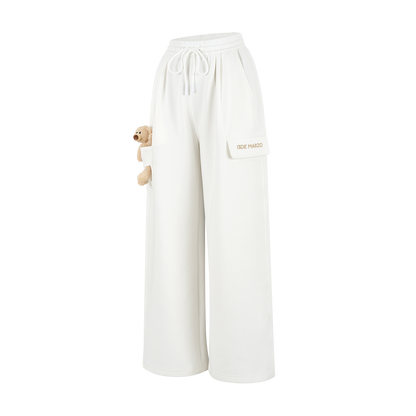 13DE MARZO Pocket Bear Wide-leg Sweatpants White