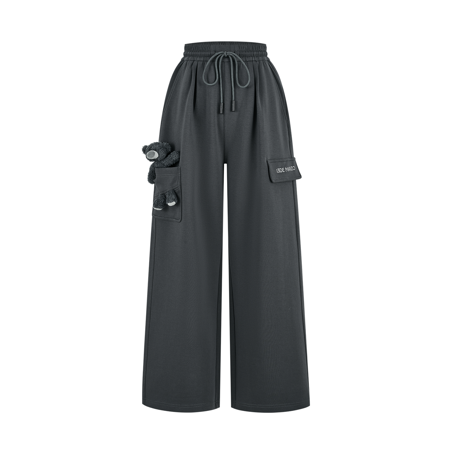 13DE MARZO Pocket Bear Wide-leg Sweatpants Dark Grey