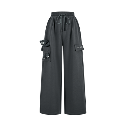 13DE MARZO Pocket Bear Wide-leg Sweatpants Dark Grey