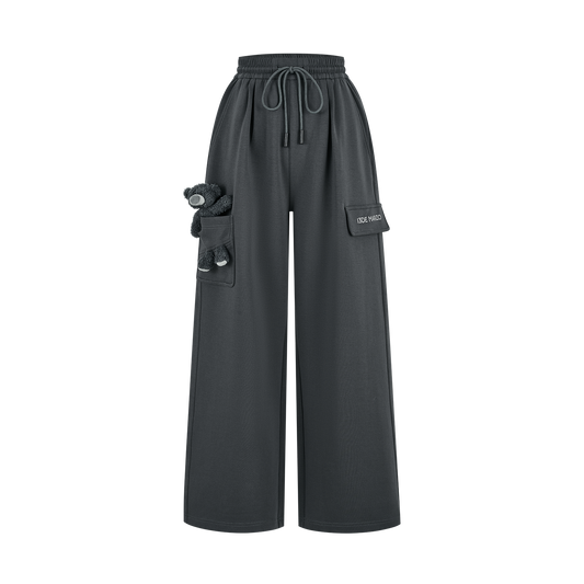 13DE MARZO Pocket Bear Wide-leg Sweatpants Dark Grey