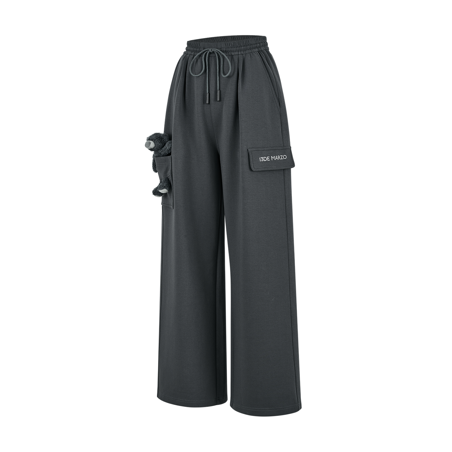 13DE MARZO Pocket Bear Wide-leg Sweatpants Dark Grey