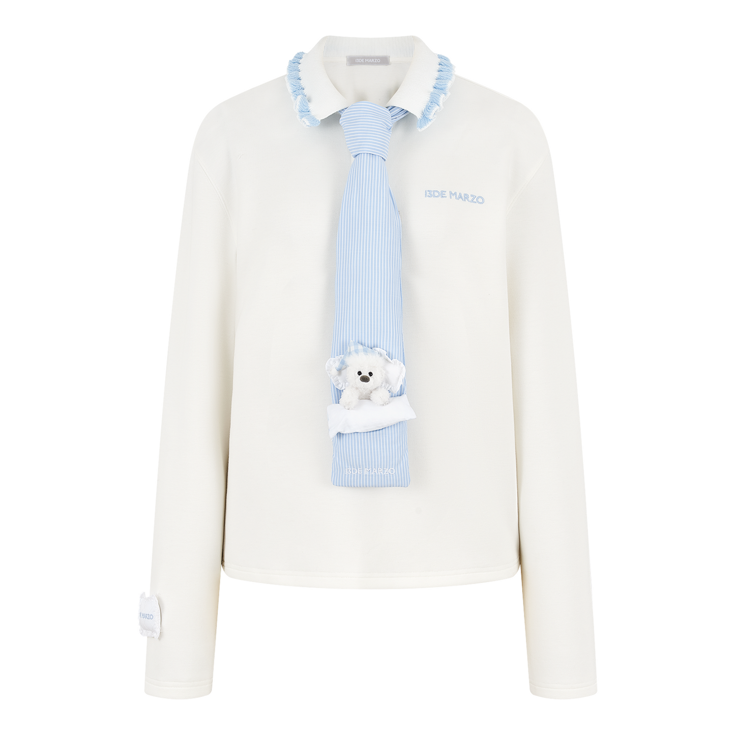 13DE MARZO Nighty Night Bear Long-Sleeve Polo White