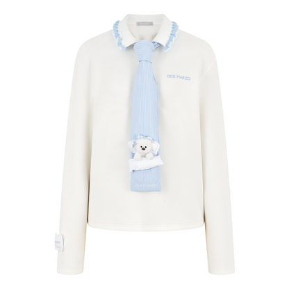 13DE MARZO Nighty Night Bear Long-Sleeve Polo White