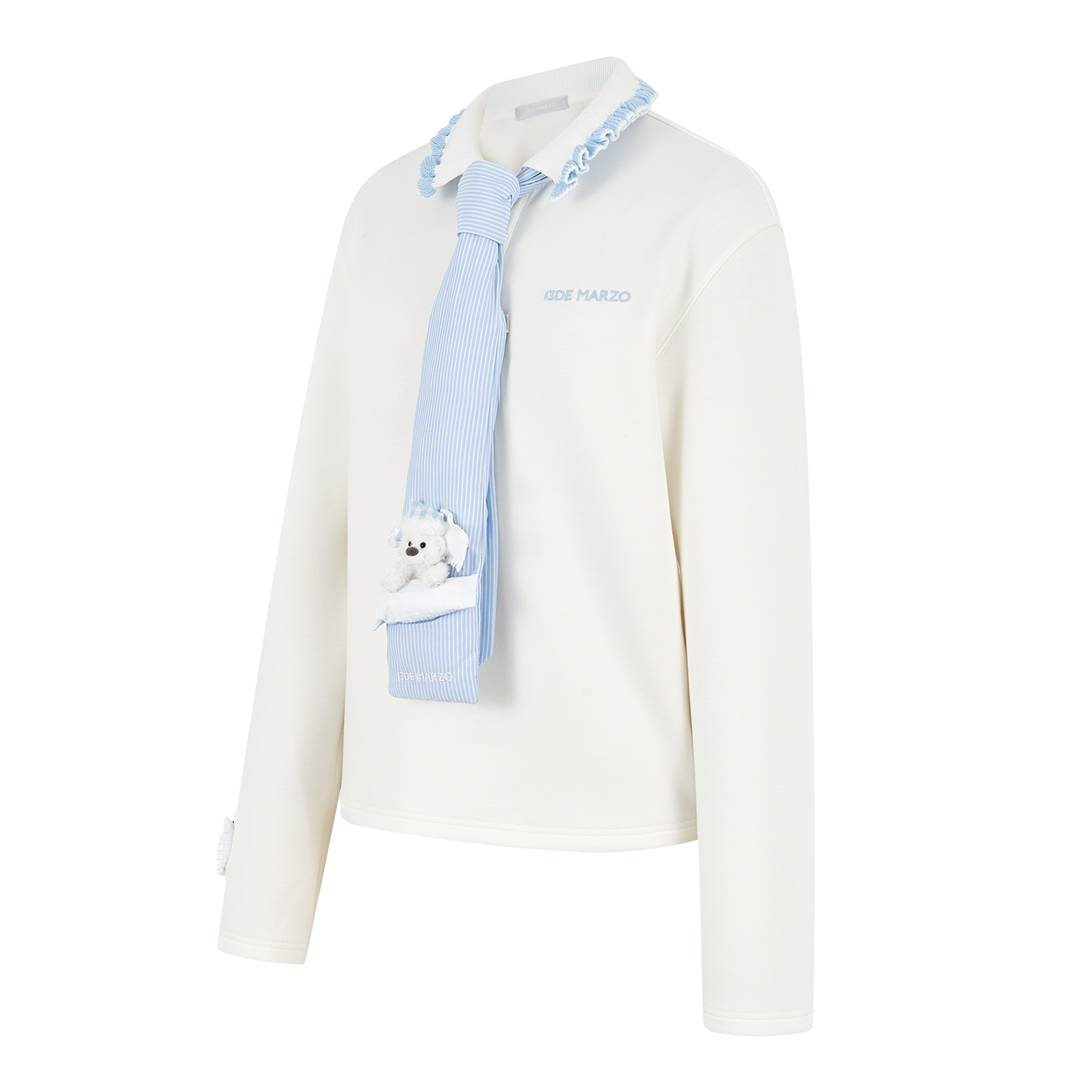 13DE MARZO Nighty Night Bear Long-Sleeve Polo White