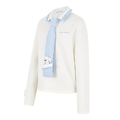 13DE MARZO Nighty Night Bear Long-Sleeve Polo White