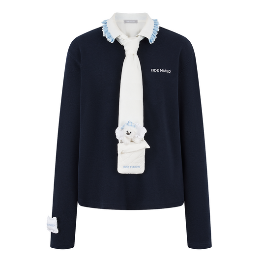 13DE MARZO Nighty Night Bear Long-Sleeve Polo Navy Blue