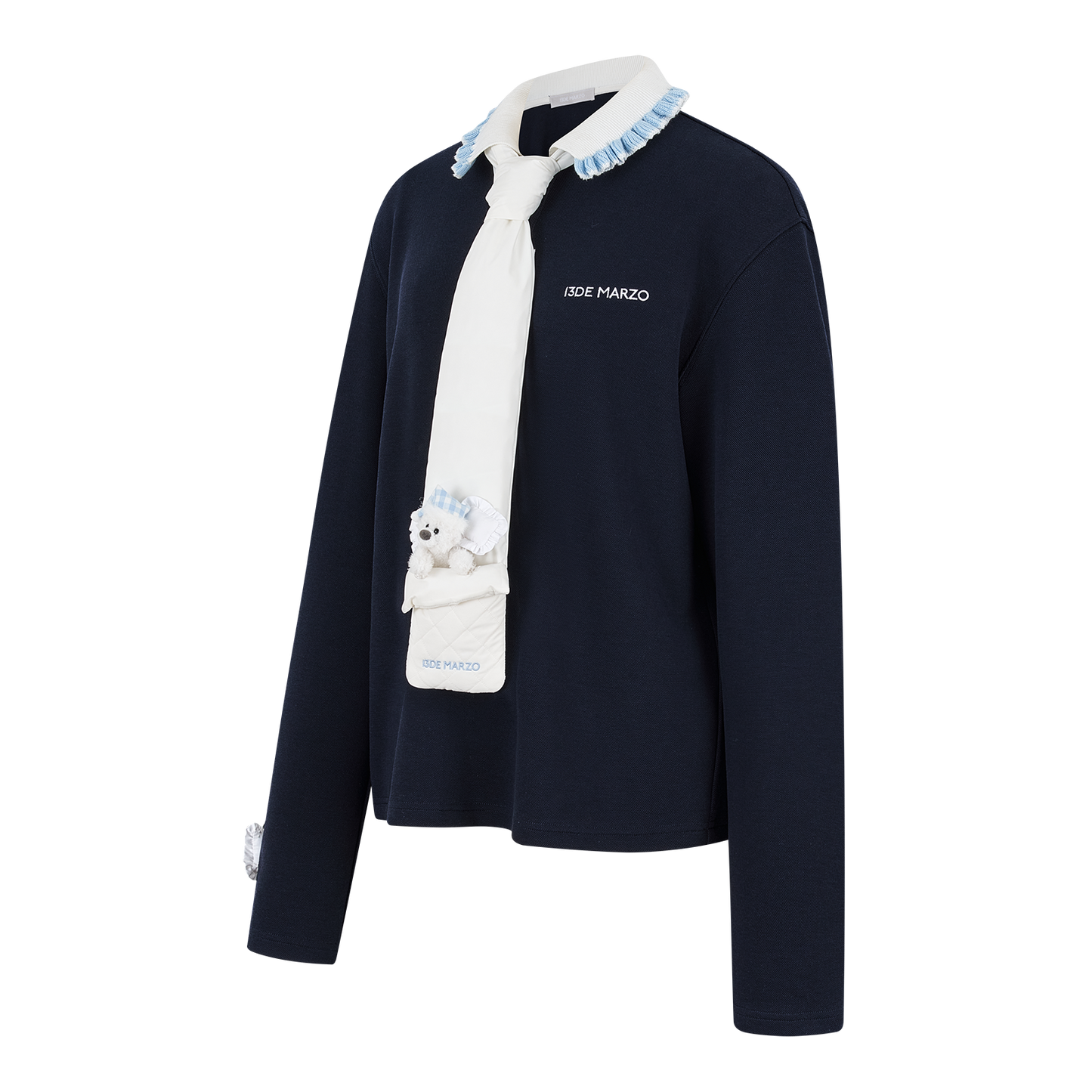 13DE MARZO Nighty Night Bear Long-Sleeve Polo Navy Blue