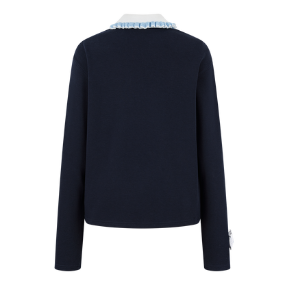13DE MARZO Nighty Night Bear Long-Sleeve Polo Navy Blue