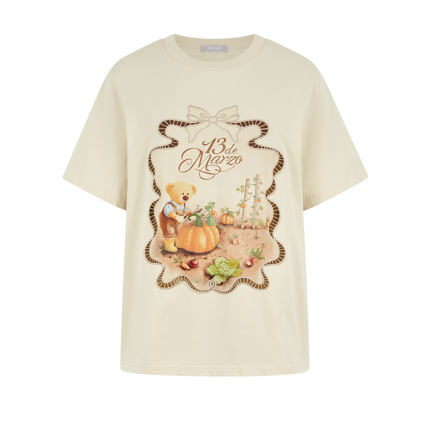 13DE MARZO Valley Pumpkin Print T-shirt Almond