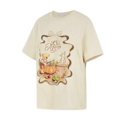 13DE MARZO Valley Pumpkin Print T-shirt Almond