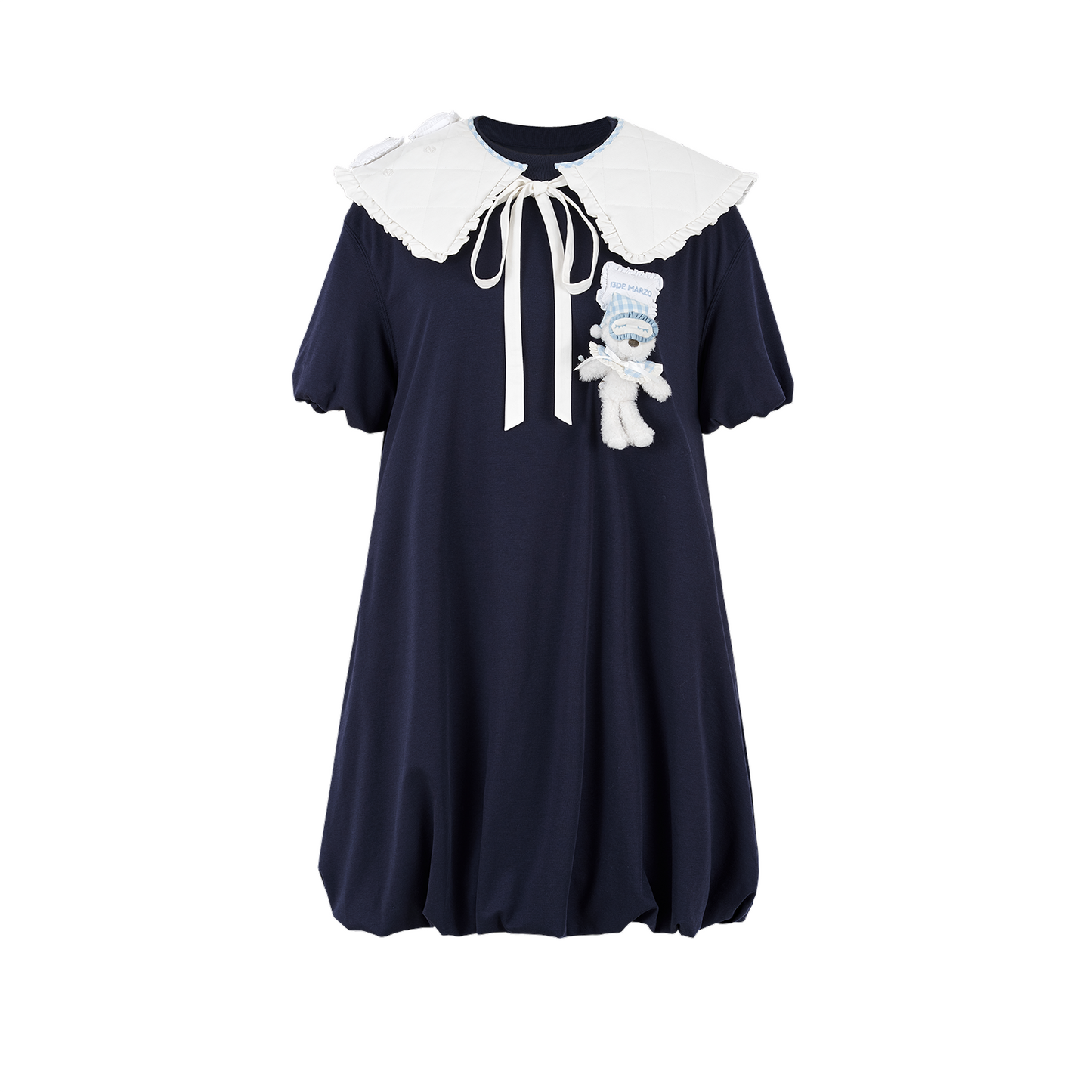 13DE MARZO Nighty Night Bear Collar Dress Navy Blue