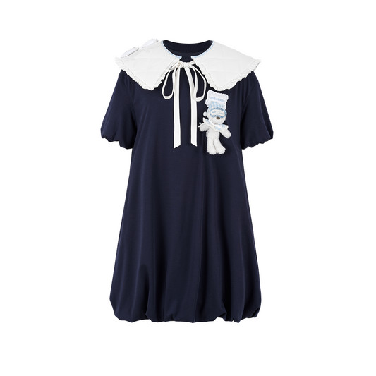 13DE MARZO Nighty Night Bear Collar Dress Navy Blue