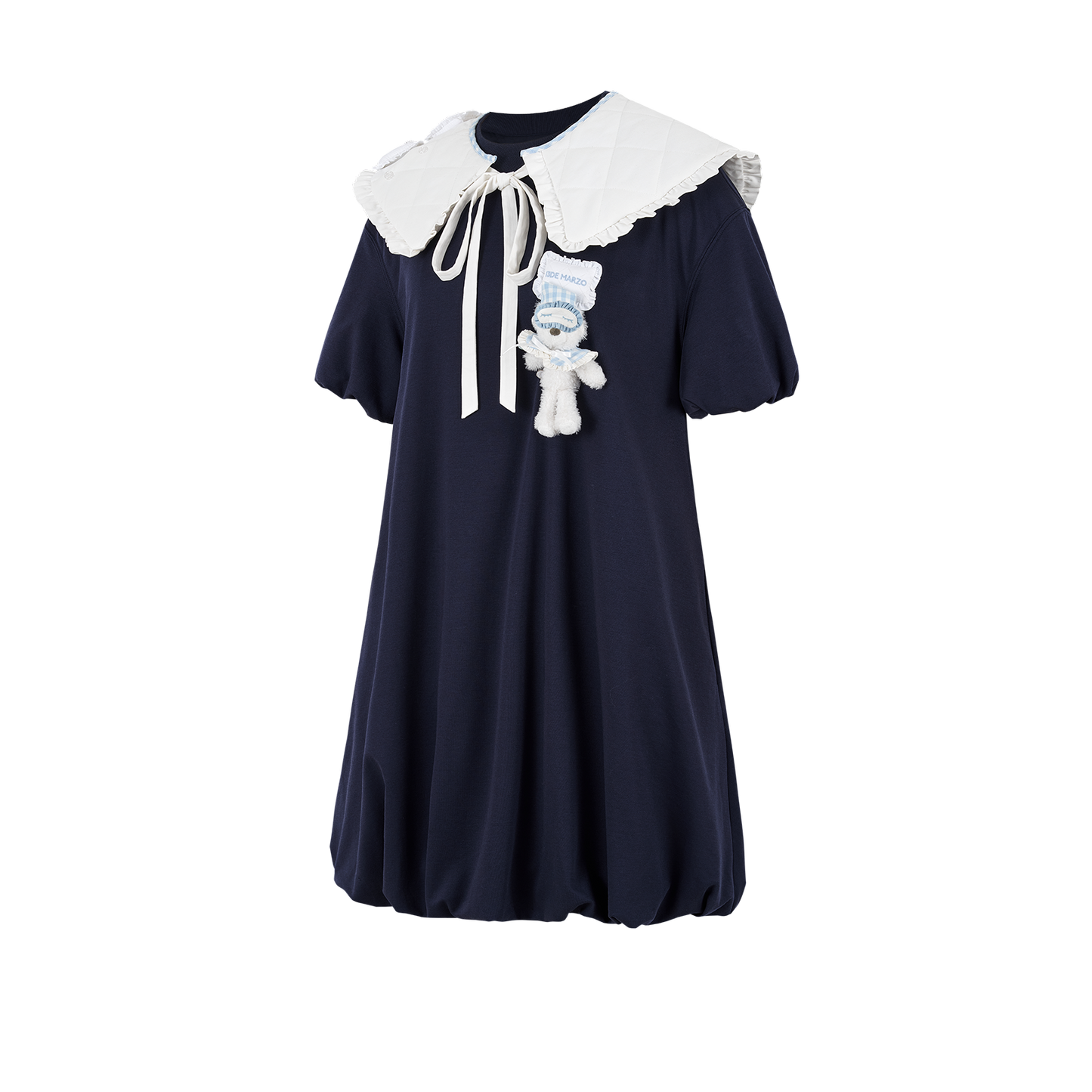 13DE MARZO Nighty Night Bear Collar Dress Navy Blue