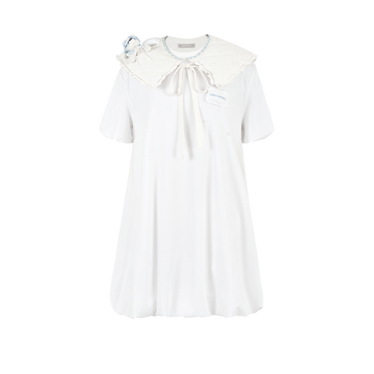 13DE MARZO Nighty Night Bear Collar Dress White