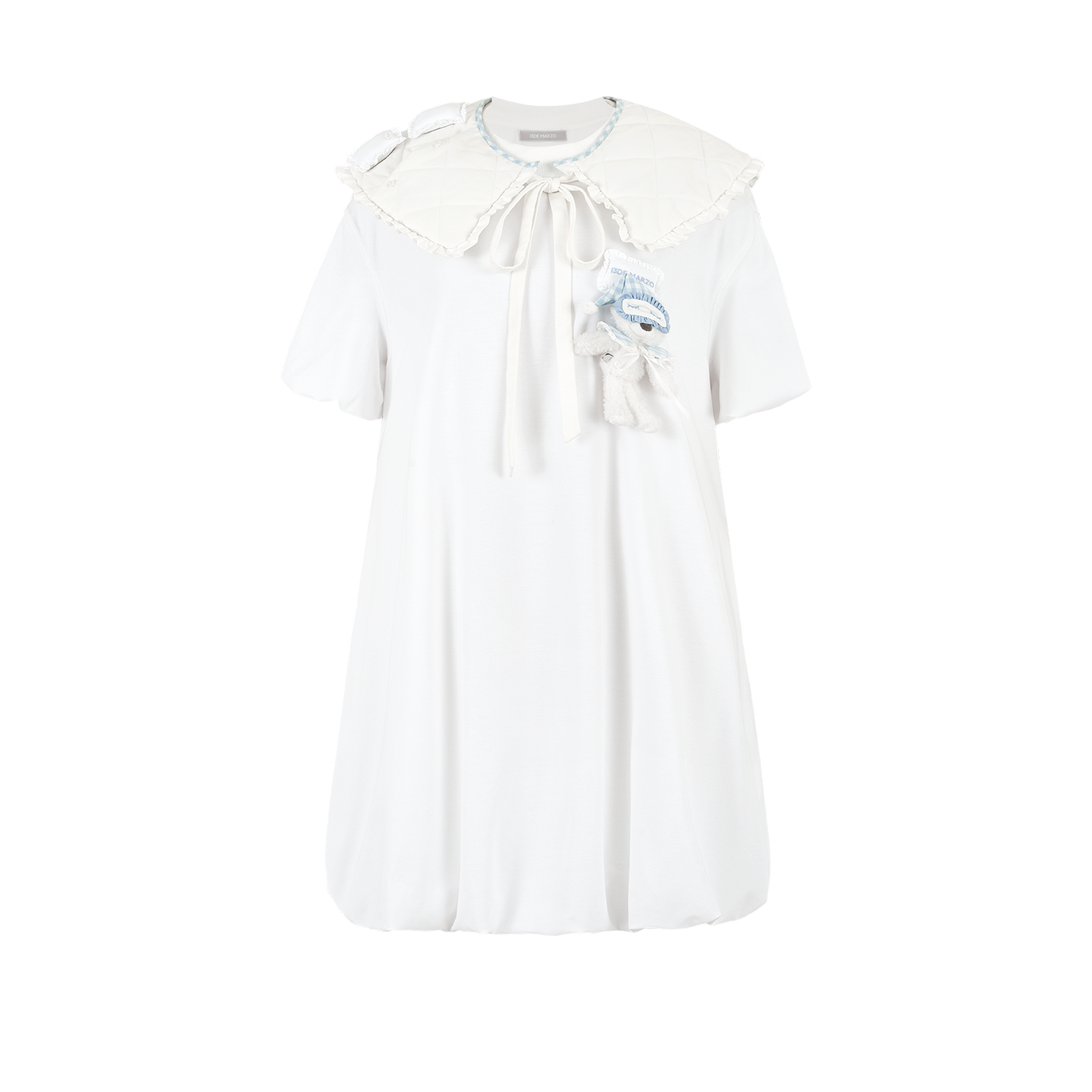13DE MARZO Nighty Night Bear Collar Dress White