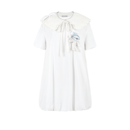 13DE MARZO Nighty Night Bear Collar Dress White