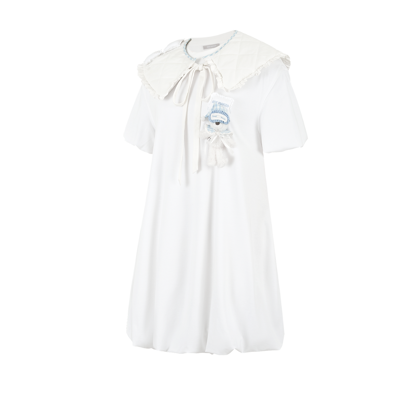 13DE MARZO Nighty Night Bear Collar Dress White