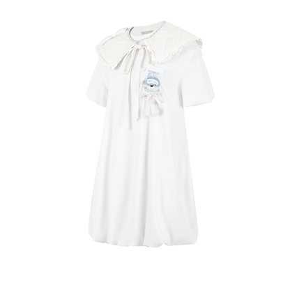 13DE MARZO Nighty Night Bear Collar Dress White