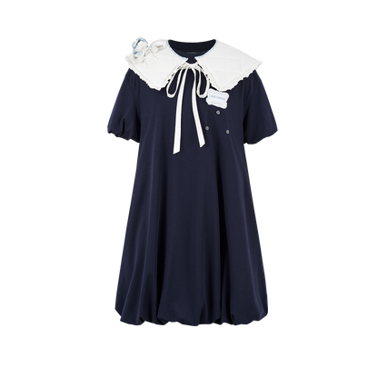 13DE MARZO Nighty Night Bear Collar Dress Navy Blue