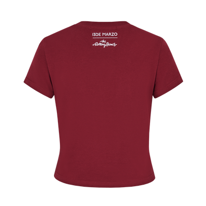 13DE MARZO Rolling Stones Cropped Distressed Tee Red
