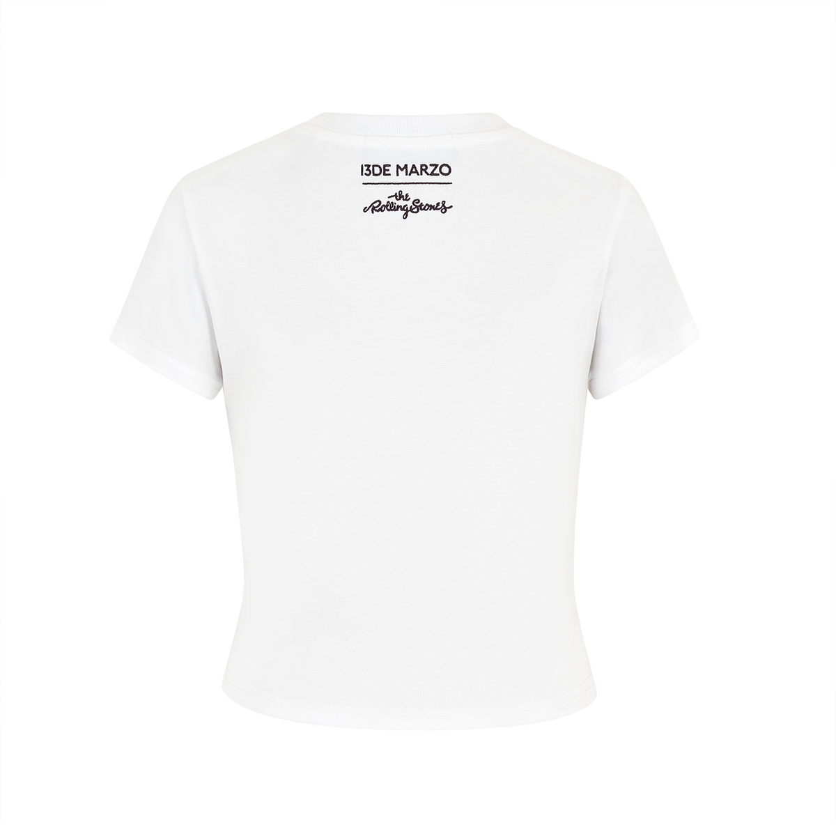 13DE MARZO Rolling Stones Cropped Distressed Tee White