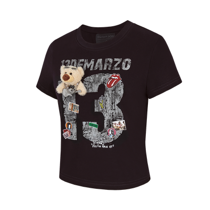 13DE MARZO Rolling Stones Cropped Distressed Tee Black