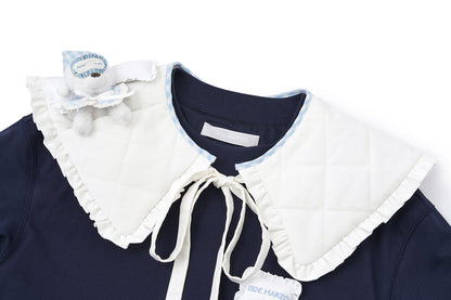13DE MARZO Nighty Night Bear Collar Dress Navy Blue