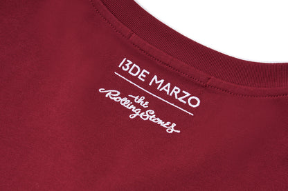 13DE MARZO Rolling Stones Cropped Distressed Tee Red