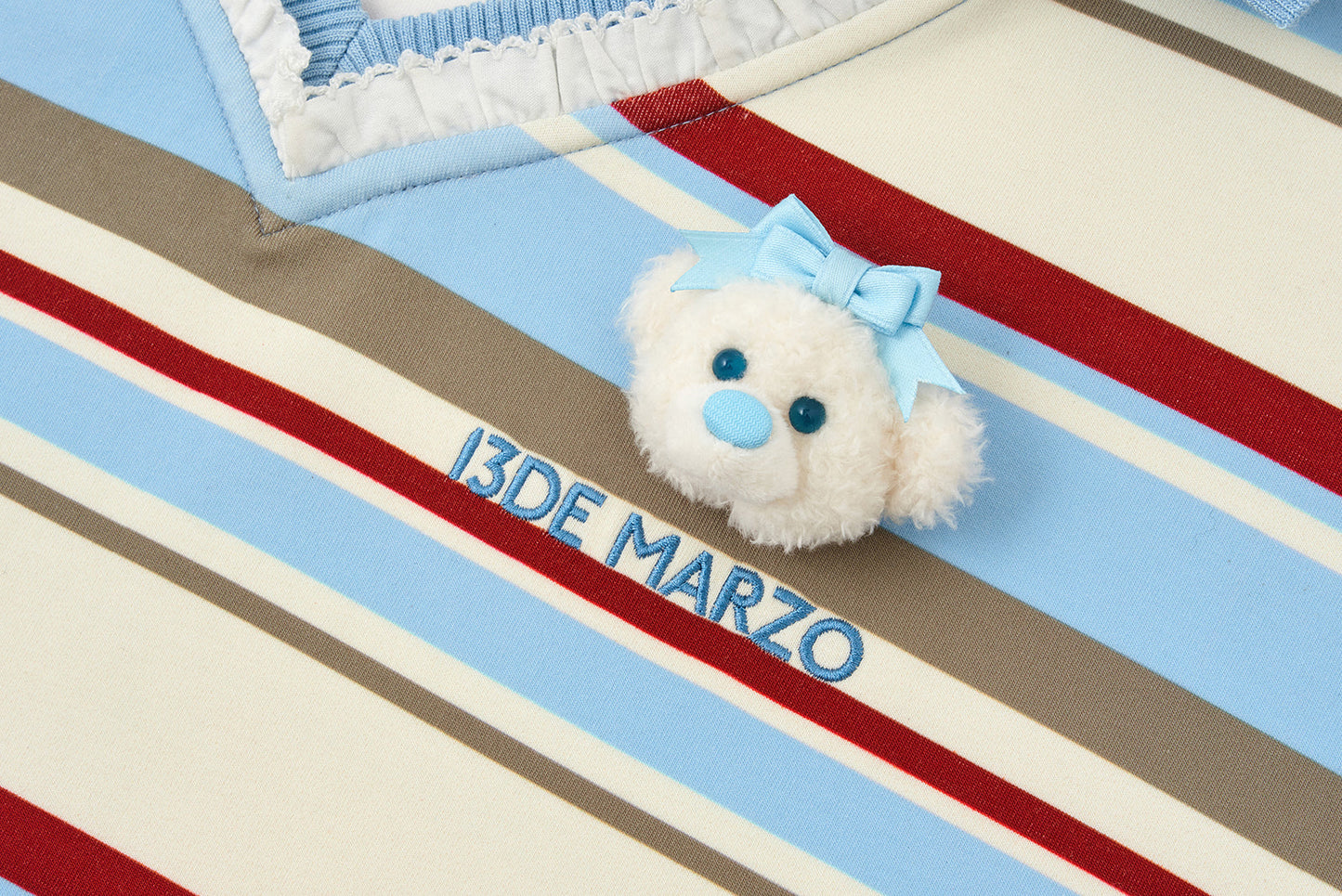 13DE MARZO V-Neck Polo Stripe T-shirt Blue